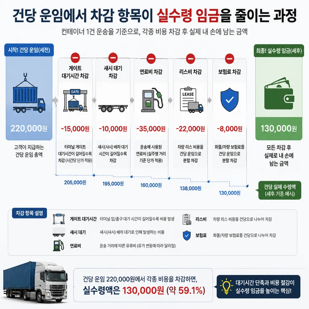 항만 트럭 운전자 대기시간이 임금에서 사라지는 구조