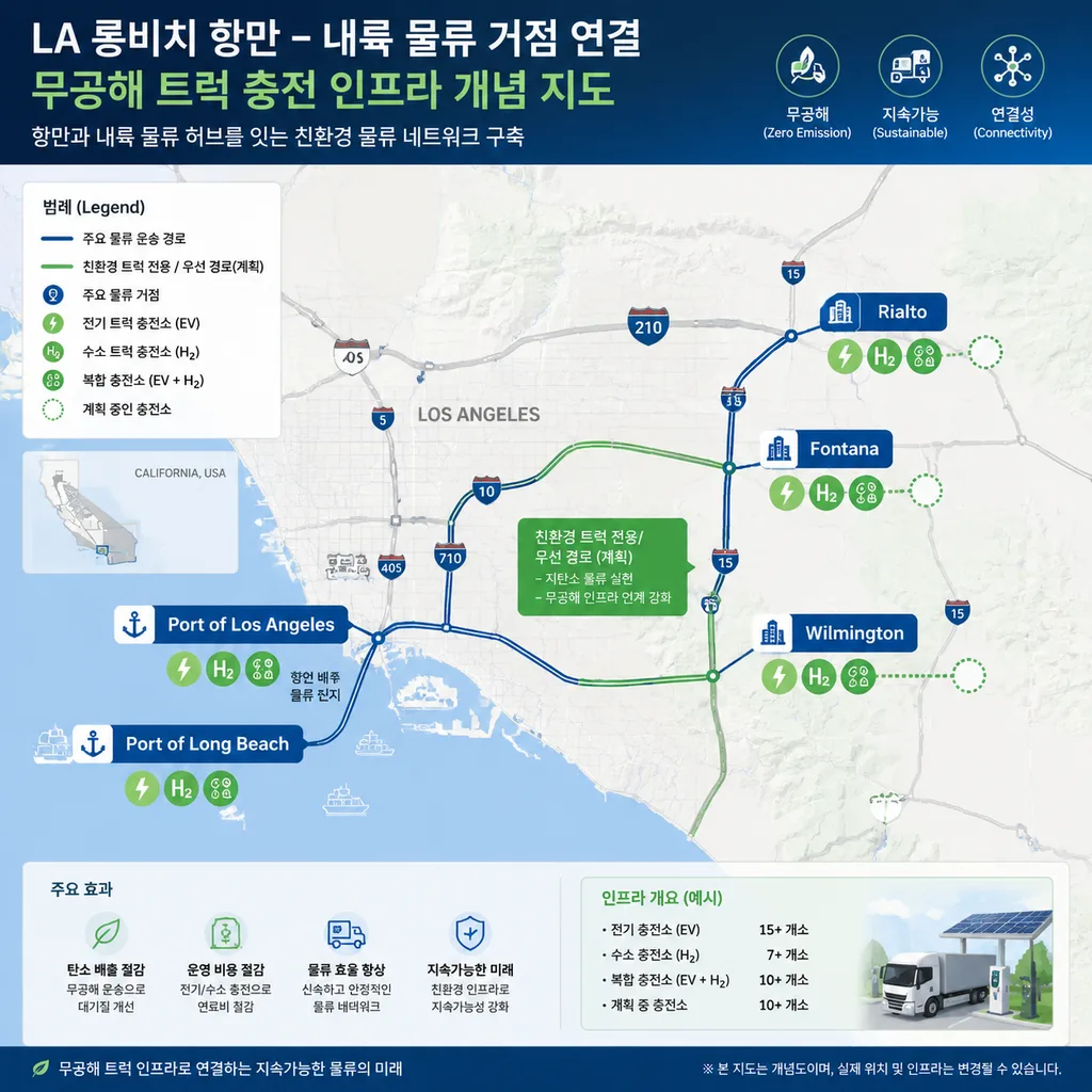LA 롱비치 항만 무공해 트럭 충전망